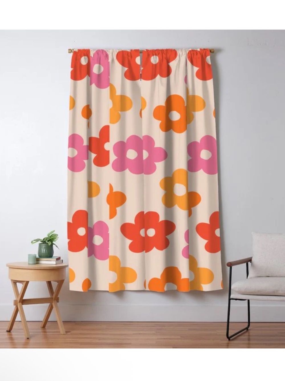 Society6 Retro 60s 70s Flowers Pattern Blackout Window Curtains - Two Panels